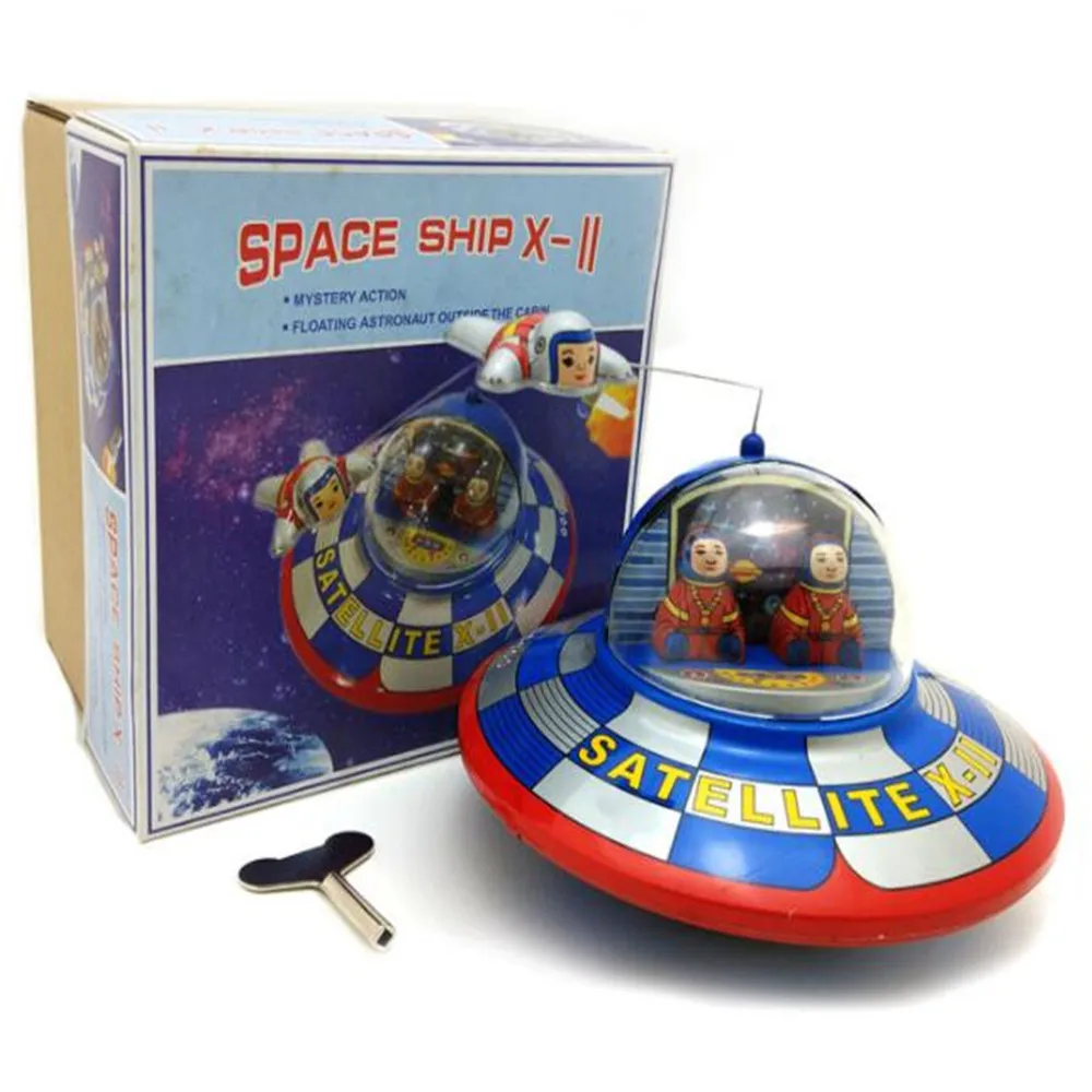 Винтажный Ретро космический корабль оловянные игрушки Классические заводные