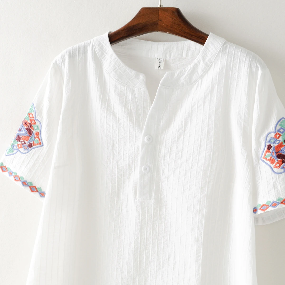 2019 элегантная женская футболка с коротким рукавом из хлопка и льна вышивкой для