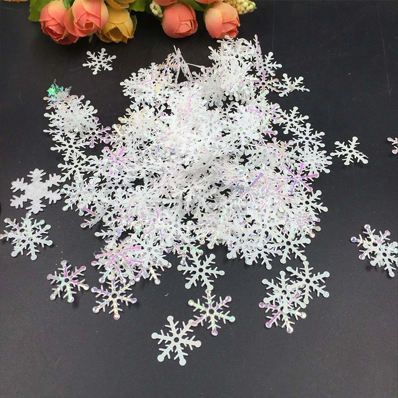 

300pcs/pack Christmas Snowflake Ornament Christmas Decoration for Home White Plastic Christmas Snowflake Tree Natal Decoration