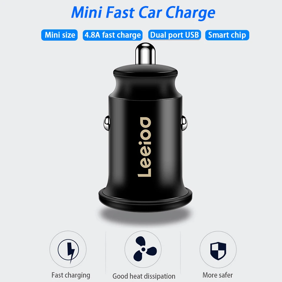 Leeioo автомобильное зарядное устройство с двумя Usb 4.8A автомобильный светильник-сигарета er Универсальное USB Автомобильное зарядное устройство с синим светодиодным светильник для iphone Sumsung Xiaomi