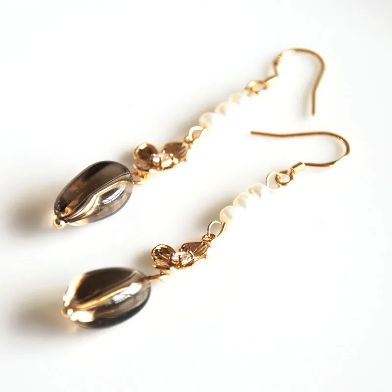 Золотой цвет Дымчатый Кристалл Модные ювелирные изделия серьги-подвески ручной