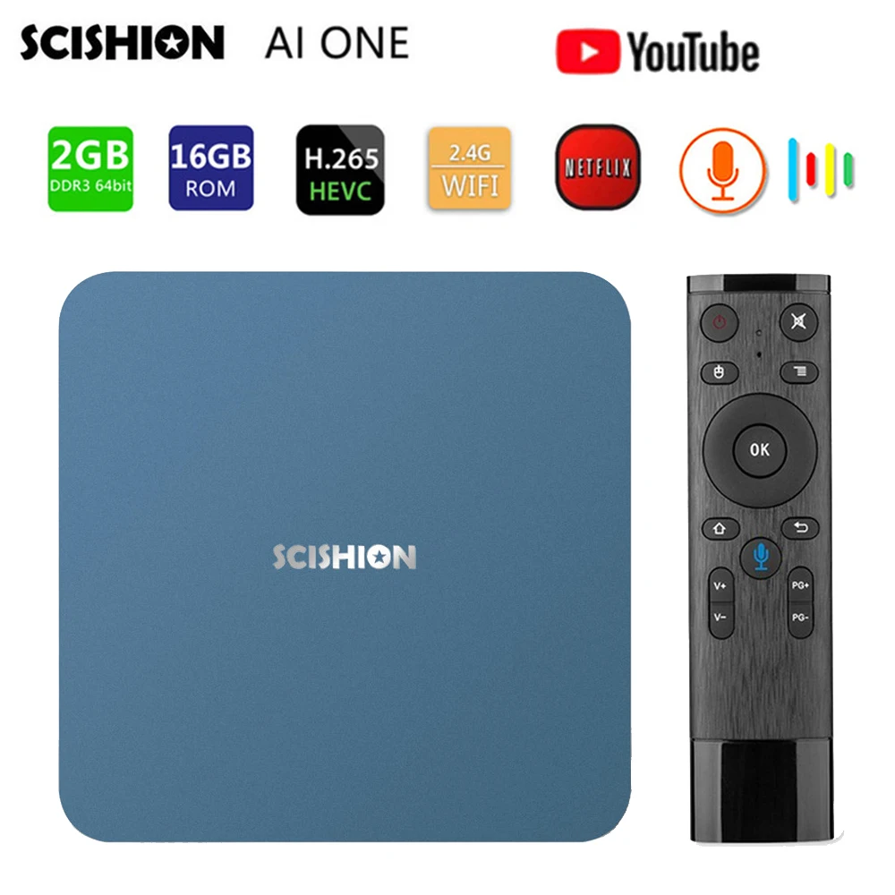 Лидер продаж Android 8 1 ТВ коробка SCISHION AI один голос Управление RK3328 2G 16G BT4.0 USB 3 0 4 K AIONE