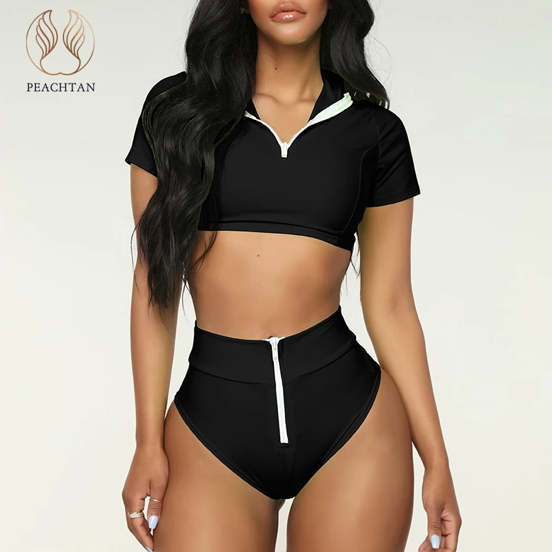 BerryGo спортивный купальник на молнии Женский пуш ап черный женский купальный