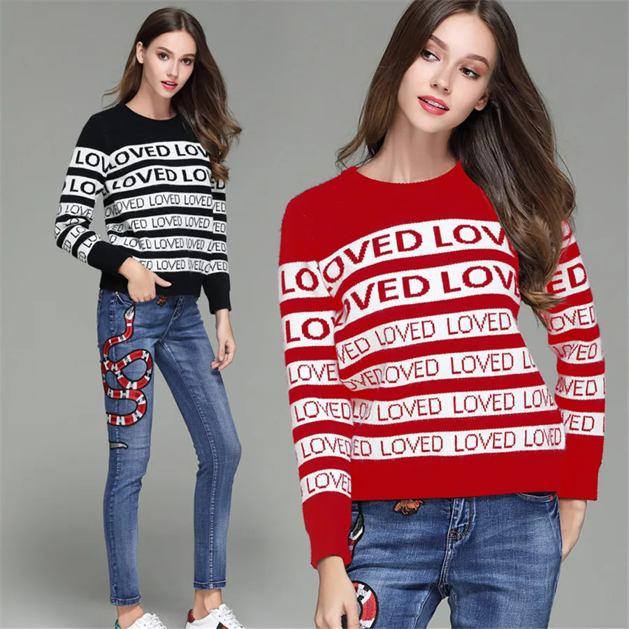 Unisex Man Sweaters Autumn Winter Thick Warm Letter Loved Sweater Women Casual Plus Size Rabbit Velvet Runway Pullovers | Женская одежда