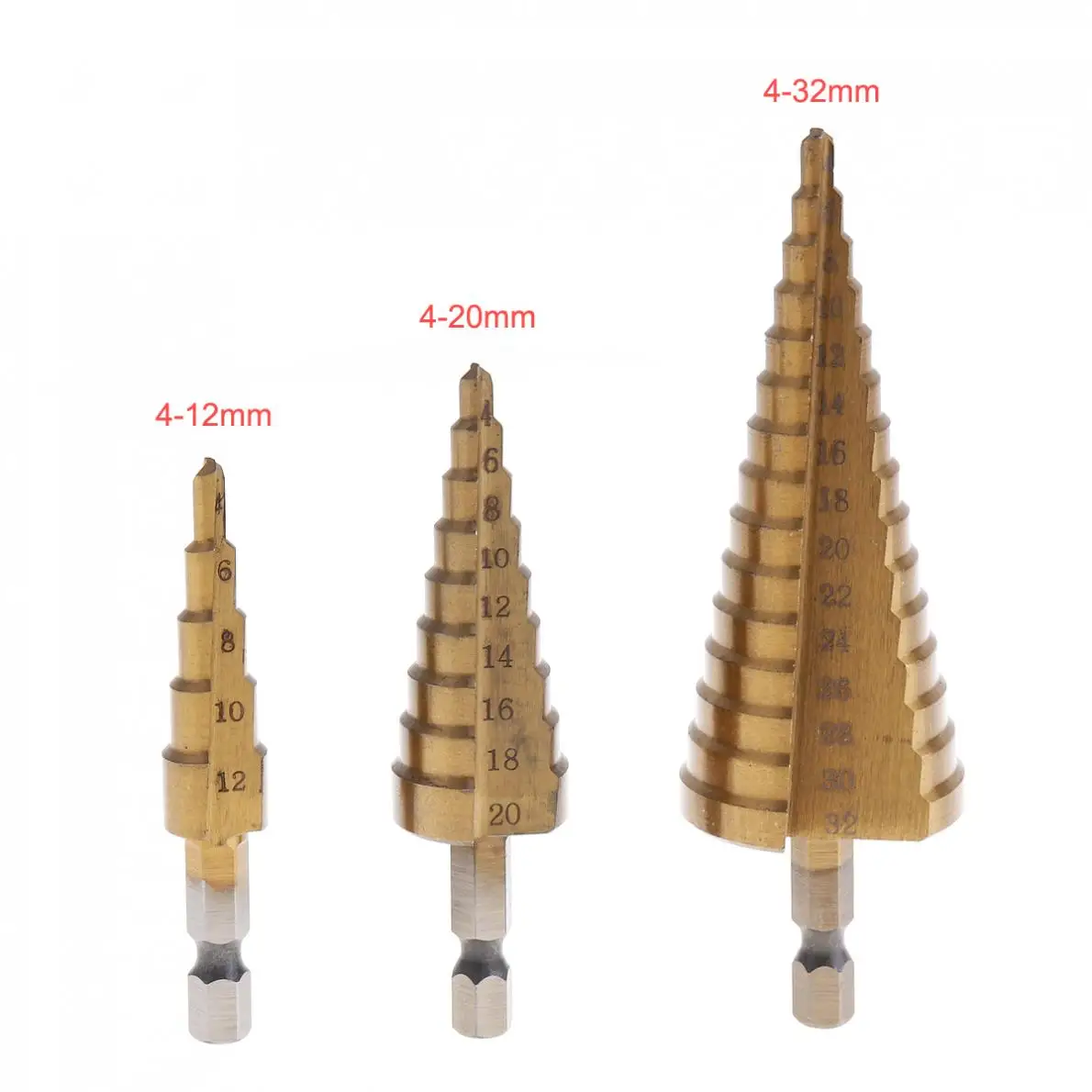 

3pcs HSS Pagoda Stepped Drill Head with Hexagonal Handle Straight Groove for Electric Drill