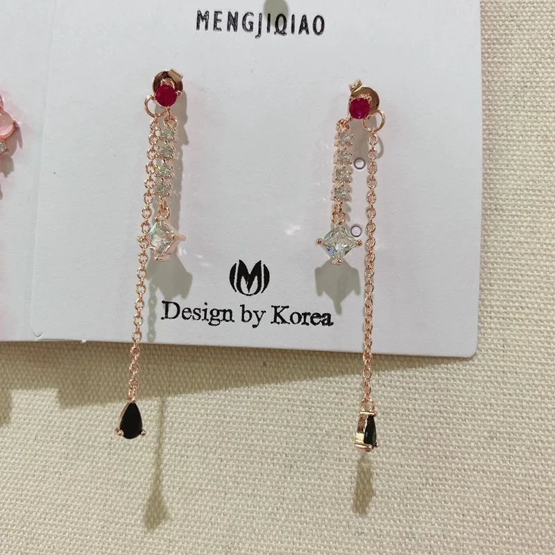 MENGJIQIAO новые элегантные розовые блестящие циркониевые цветочные круглые длинные висячие серьги для женщин Изящные Ювелирные изделия с микро-покрытием - Окраска металла: WX-PINK J