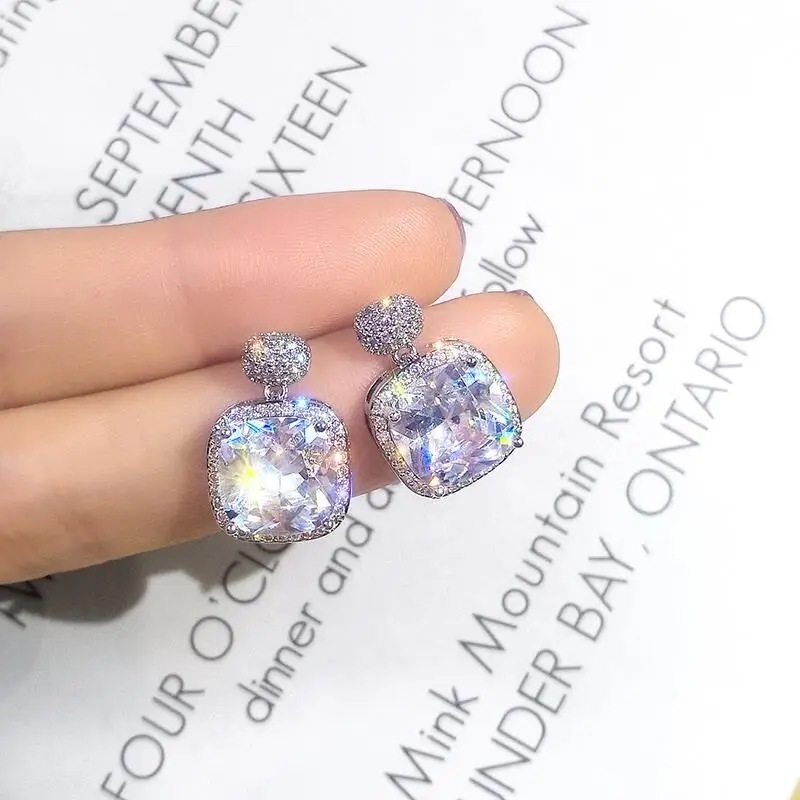 Мода висячие серьги Earrring подушки AAAAA cz реального 925 серебро массивные вечерние