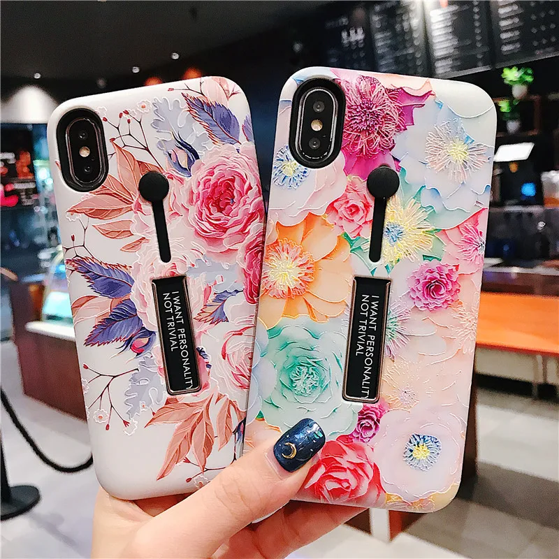 Luxury Flower Soft Silicon Hide Ring Case For iPhone X XS MAX 6S 6 7 8 Plus Cover Stand Holder Phone Iphone XR |