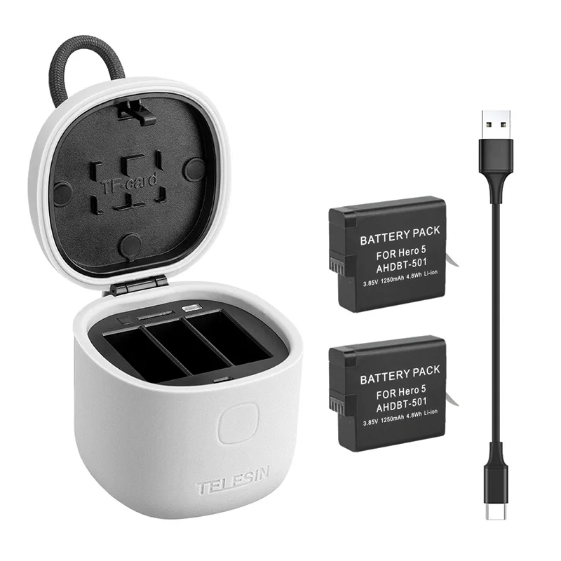 Зарядное устройство с 3 usb-портами для солнечное зарядное устройство+ ящик для хранения+ USB 3,0 кард-ридер для экшн-Камеры GoPro Hero 7/6/5 Hero7 «Город героев 6», черный аксессуары - Цвет: Черный цвет