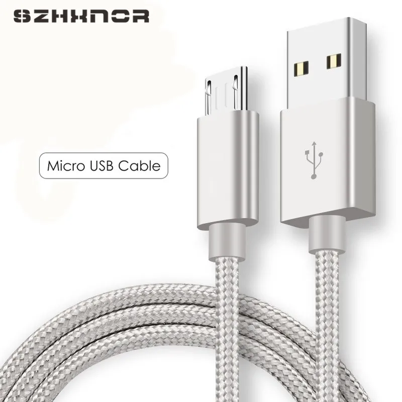 Серебристый кабель Micro USB нейлоновый для быстрой зарядки и синхронизации данных