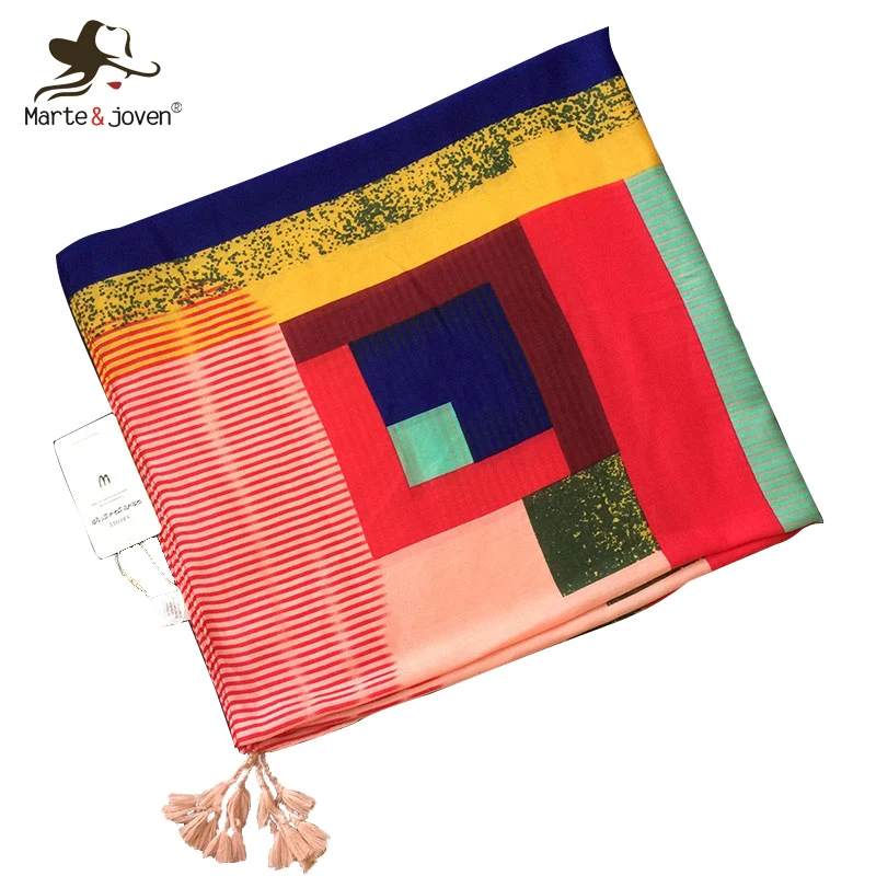 Женский хлопковый шарф Marte & Joven разноцветный шаль с геометрическим