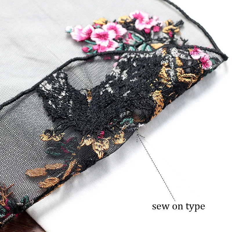 1 шт. большие круглые черные сетчатые нашивки с вышитыми птицами и цветами
