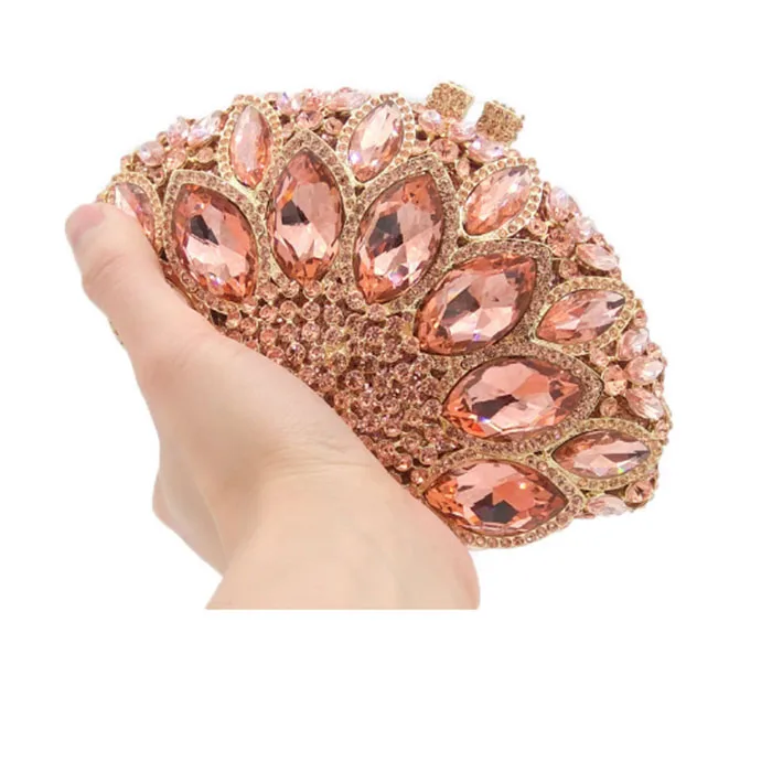 Брендовый женский клатч XIYUAN цвета шампанского с кристаллами и бриллиантами