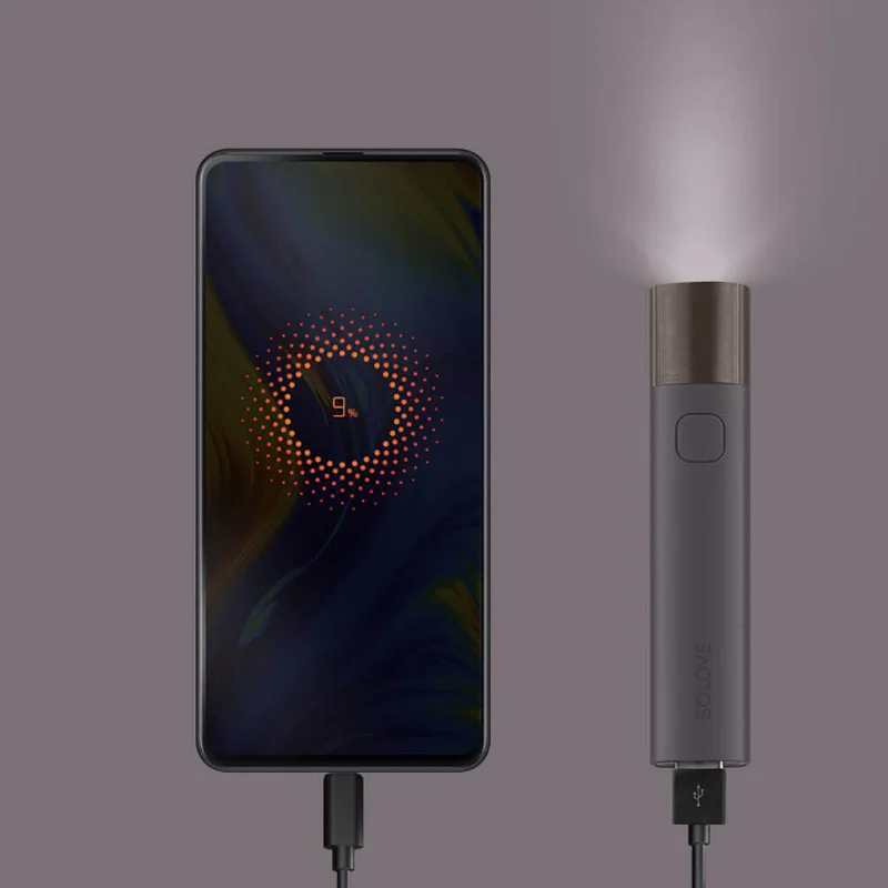 Xiaomi SOLOVE USB Электрический фонарь перезаряжаемый яркий фонарик 3000 мАч power Bank портативный мини светодиодный фонарь для наружного велосипеда