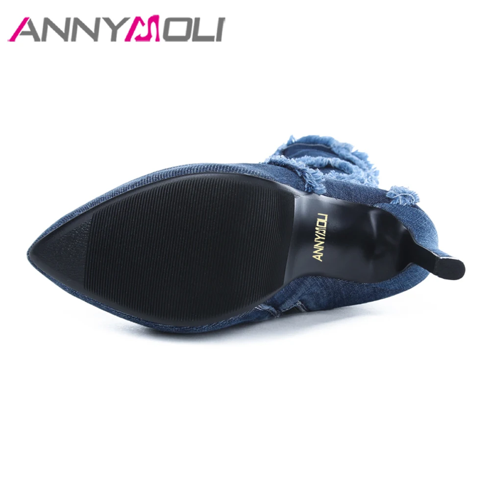 ANNYMOLI/сапоги на платформе и высоком каблуке Зимняя обувь из джинсовой ткани