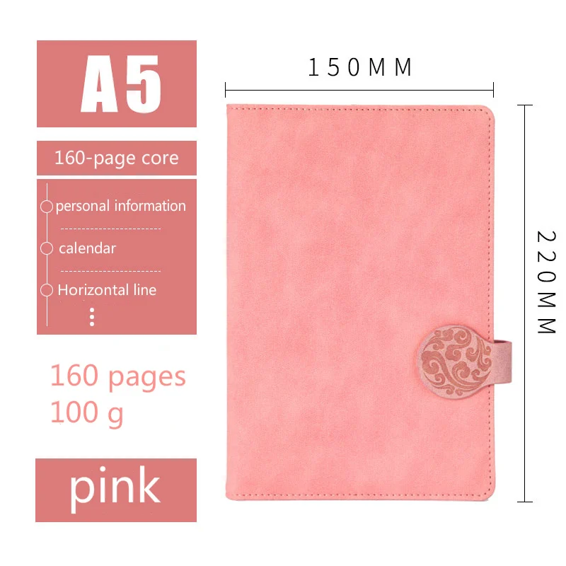 A5-pink Бизнес-блокнот офисный креативный канцелярский ретро кожаный Рабочий блокнот женский дневник простая книга запись встречи a5 блокнот - Цвет: A5-pink