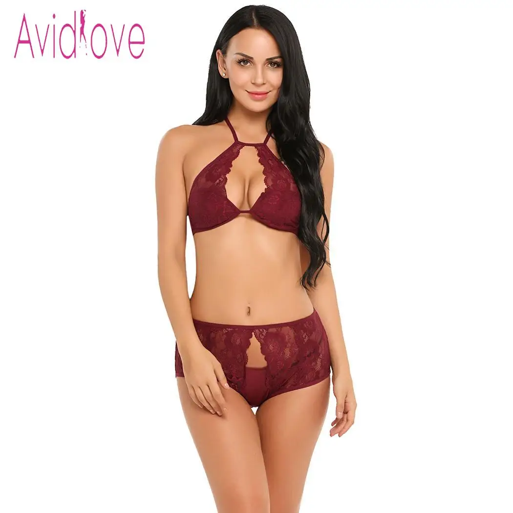 Avidlove женское сексуальное белье костюм набор Холтер Кружева Бралетт и спинки