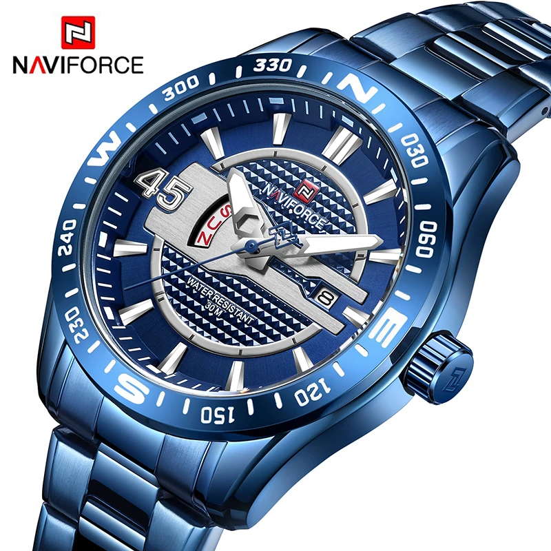 Часы Naviforce Мужские кварцевые модные синие спортивные деловые водонепроницаемые