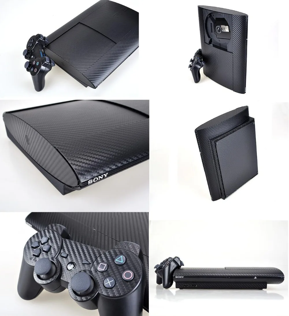 Черная Виниловая защитная пленка из углеродного волокна для Sony PS3 Super Slim 4000 и 2