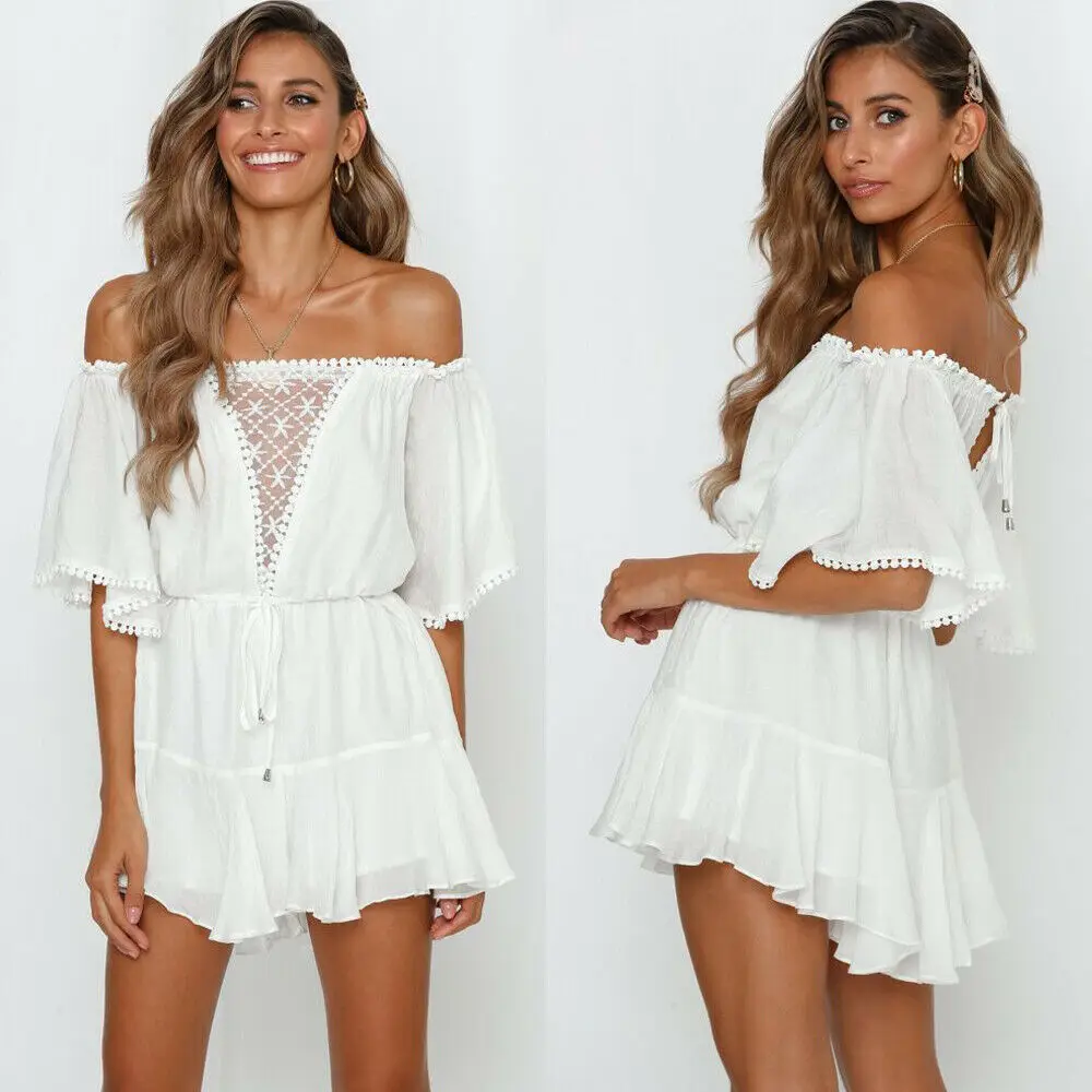 Женский шифоновый комбинезон Boho свободный пляжный с коротким рукавом и