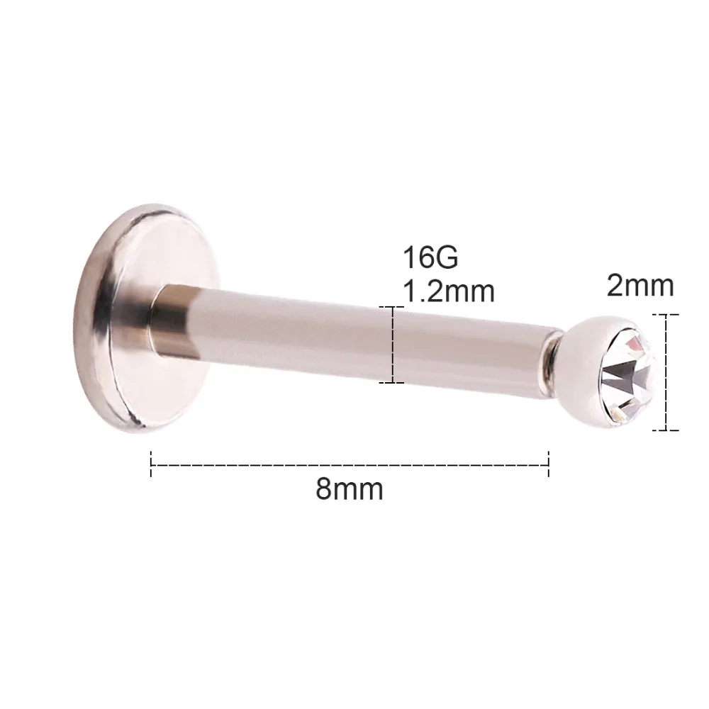 5 шт./лот Bling кристалл головкой винт в Labret 16 г серьги для губ пикантные противоаллергические Пирсинг из нержавеющей стали украшения для тела для женщин LB02