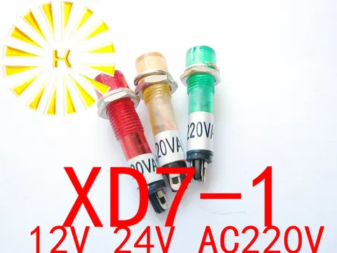 XD7-1 сигнальная лампа красный зеленый желтый 12 В 24 В AC220V 7 мм пластиковый мини-индикатор питания светодиодные лампочки x 100 шт