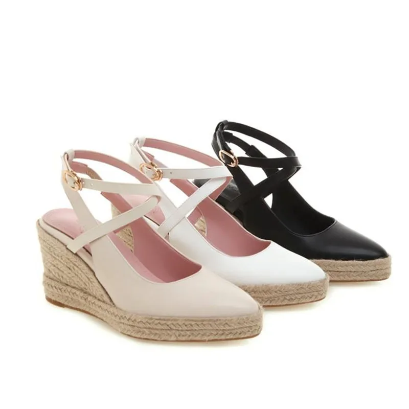 Сандалии женские летние на высокой платформе эспадрильи с острым носком