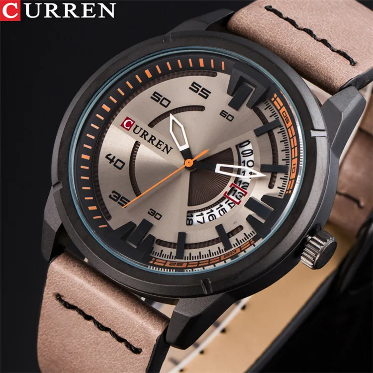 black khaki CURREN Young Vogue Дизайнерские наручные часы Горячая Мода креативный циферблат кварцевые мужские часы кожаный ремешок мужские часы Montre Homme - Цвет: black khaki