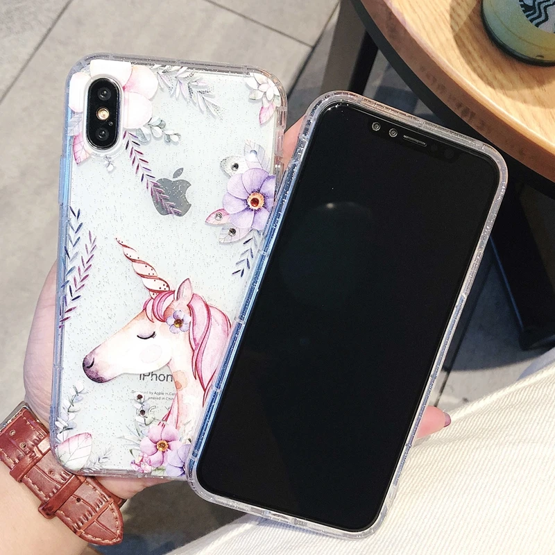 Coque for iPhone 7 7Plus Case Luxury Glitter Rhinestone Unicorn Phone on 6 6S 8 Plus X Cover Women |