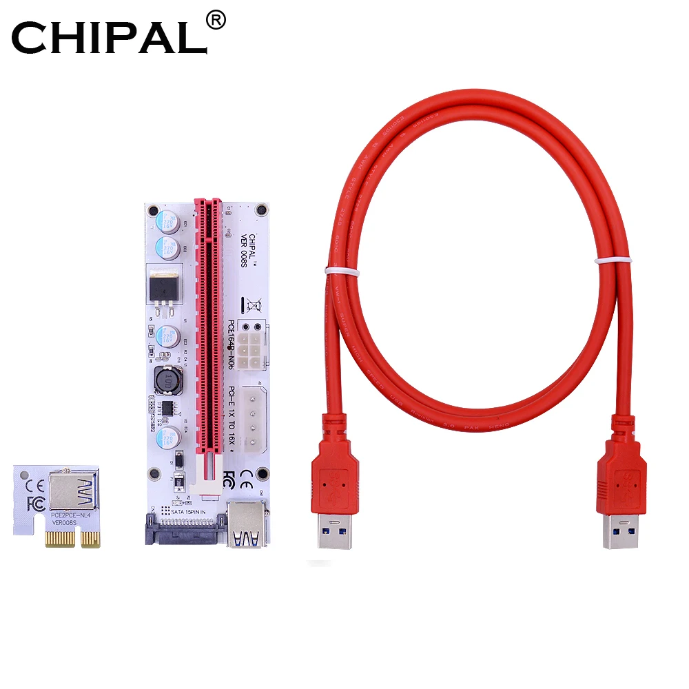 CHIPAL VER008S 100 см PCI E Riser Card с 4pin 6pin SATA 3in1 Molex источник питания PCIe 1X к 16X удлинитель для BTC
