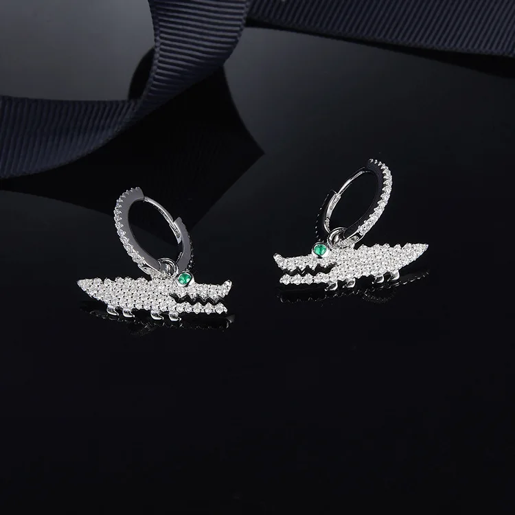 Famous Design Gold Metal Crocodile 925 Silver Earring For Women Fashion Small Zircon Ear Nail Accessories Gift Jewelry | Украшения и