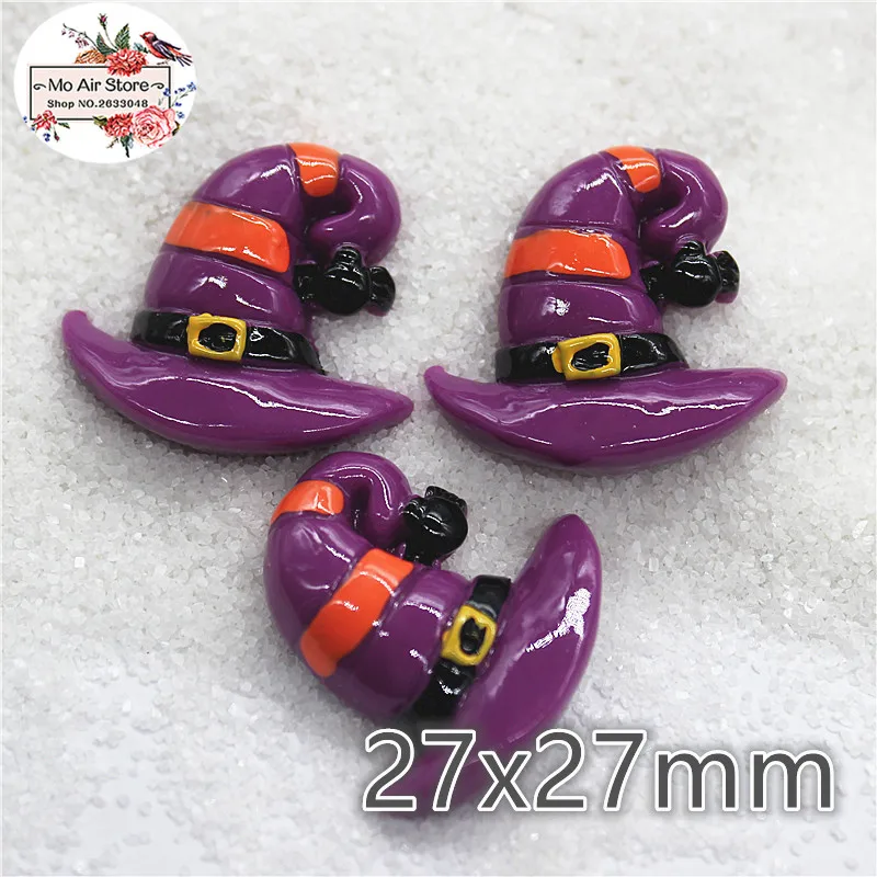 

10pcs Resin halloween purple wizard hat flat back Cabochon Art Supply Decoration Charm Craft DIY hair bow center 26x28mm
