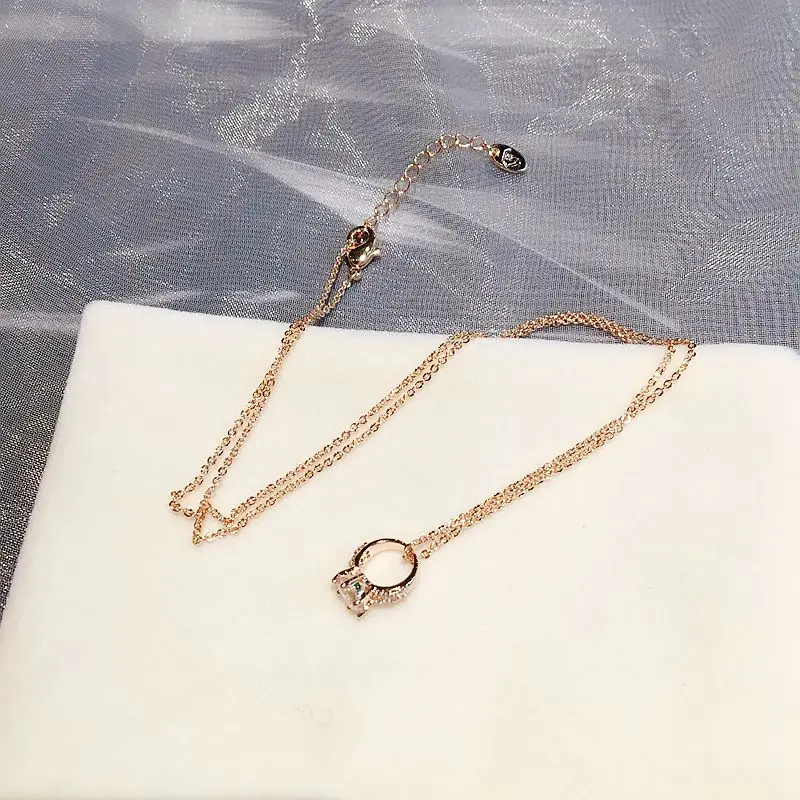 Высокая конец кубический циркон ожерелье из розового золота Цвет CZ Кристалл с