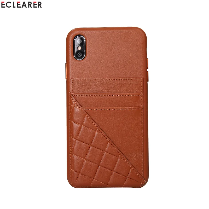 Коричневый Алюминиевый металлический чехол из натуральной кожи для Apple iPhone XS X XS MAX, роскошный держатель для карт со слотом, чехол - Цвет: Коричневый