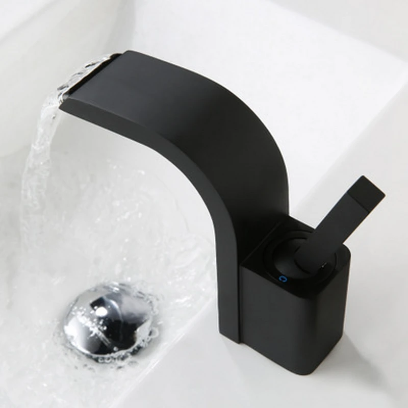 Bathroom Basin Faucet Tall Waterfall Brass Single Hole Led European Black Cabinet | Обустройство дома
