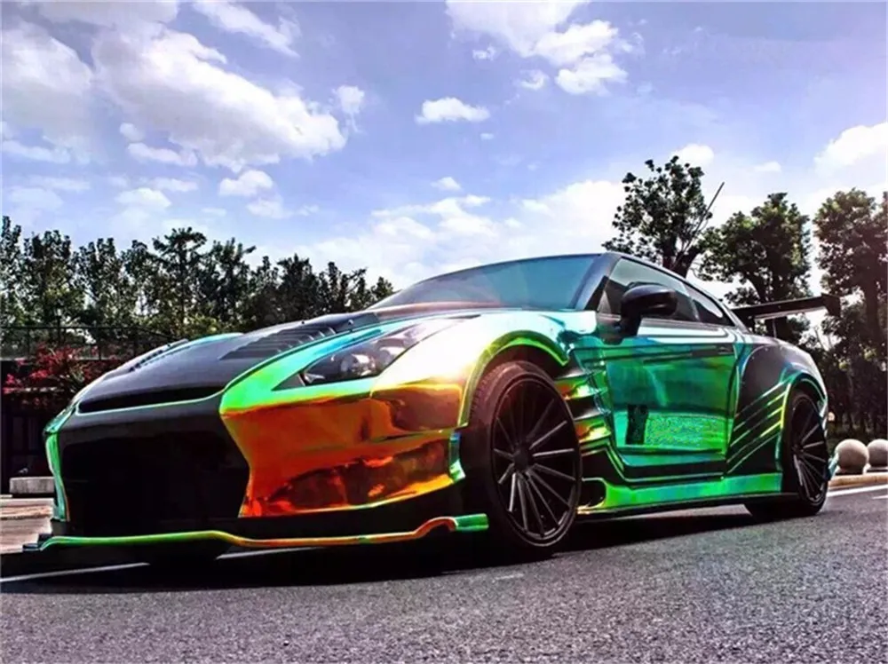 Черная голографическая Радужная хромированная Виниловая наклейка для