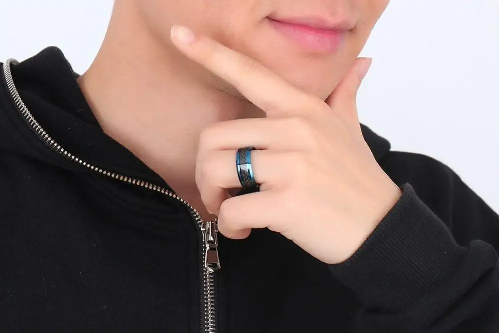 Мужское кольцо из карбида вольфрама и углеродного волокна 8 мм|Кольца| |