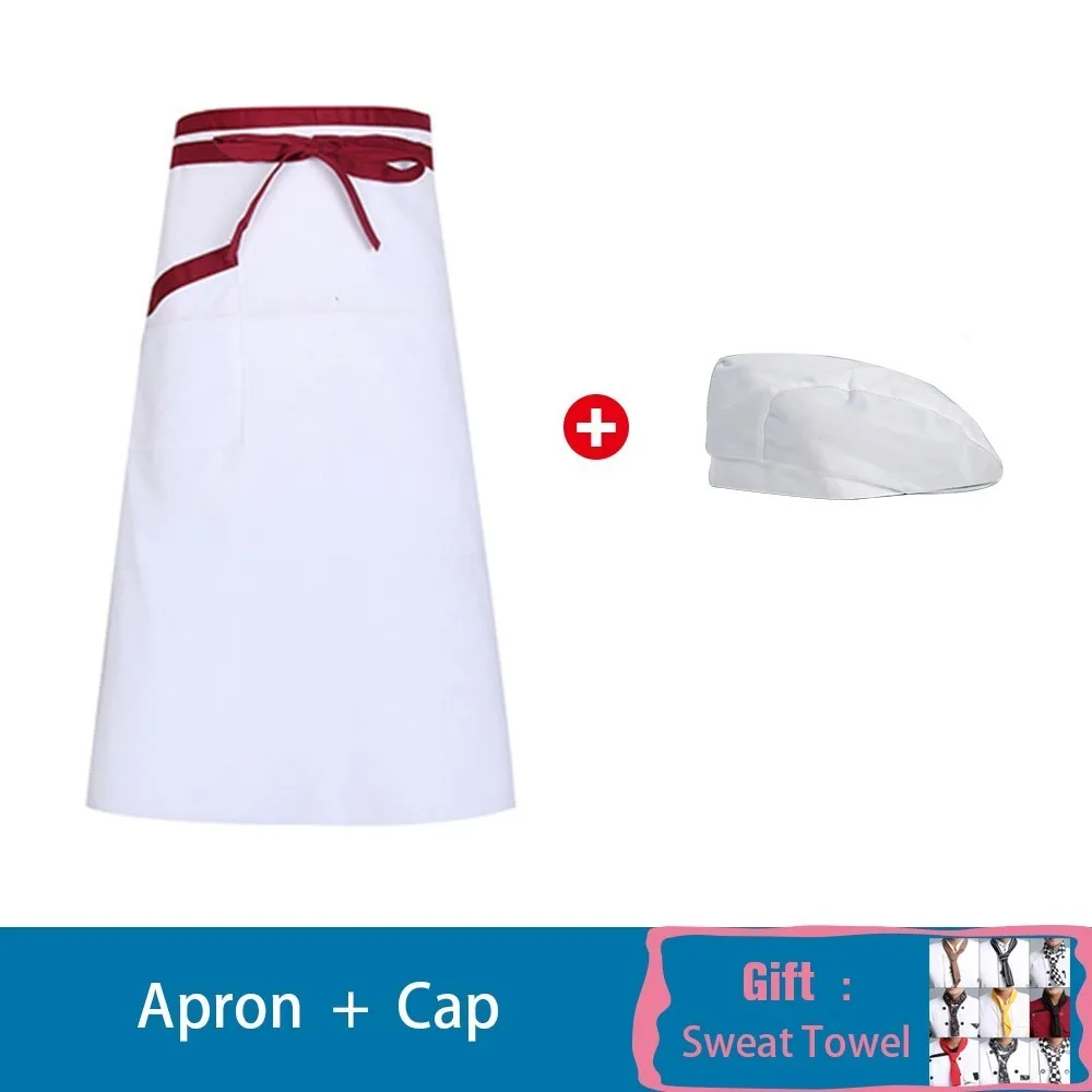 ApronHat 1 Брюки шеф-повара в клетку с эластичной резинкой на талии для ресторана, ресторанного обслуживания, кухни, для приготовления пищи, униформа для длинного бизнес-костюма, брюки, бесплатный шарф, подарок - Цвет: ApronHat 1