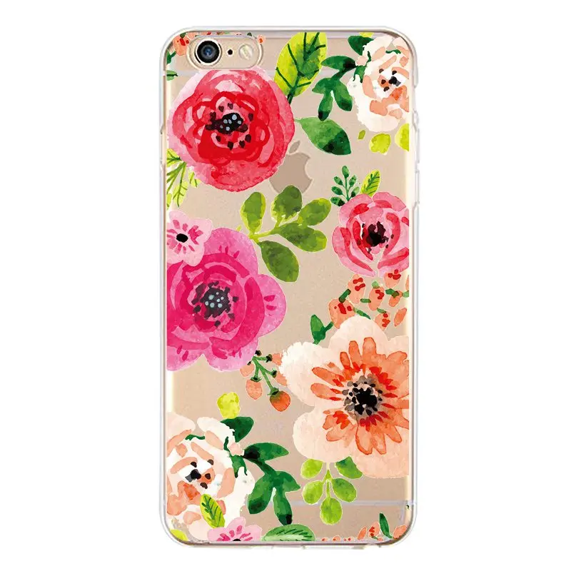 Милый цветочный мягкий прозрачный чехол для телефона из ТПУ iPhone 4/4S 5 5S 6 6plus 7 8plus x