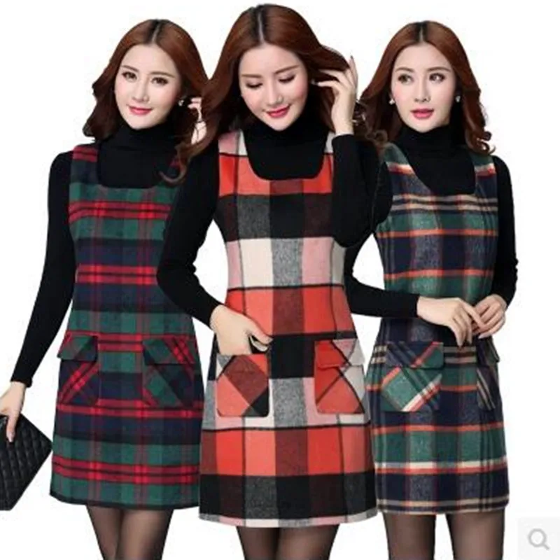 

Women dress High quality fashion large, multi-pocket autumn winter dresses primer slim sleeveless wool vest dresses for women