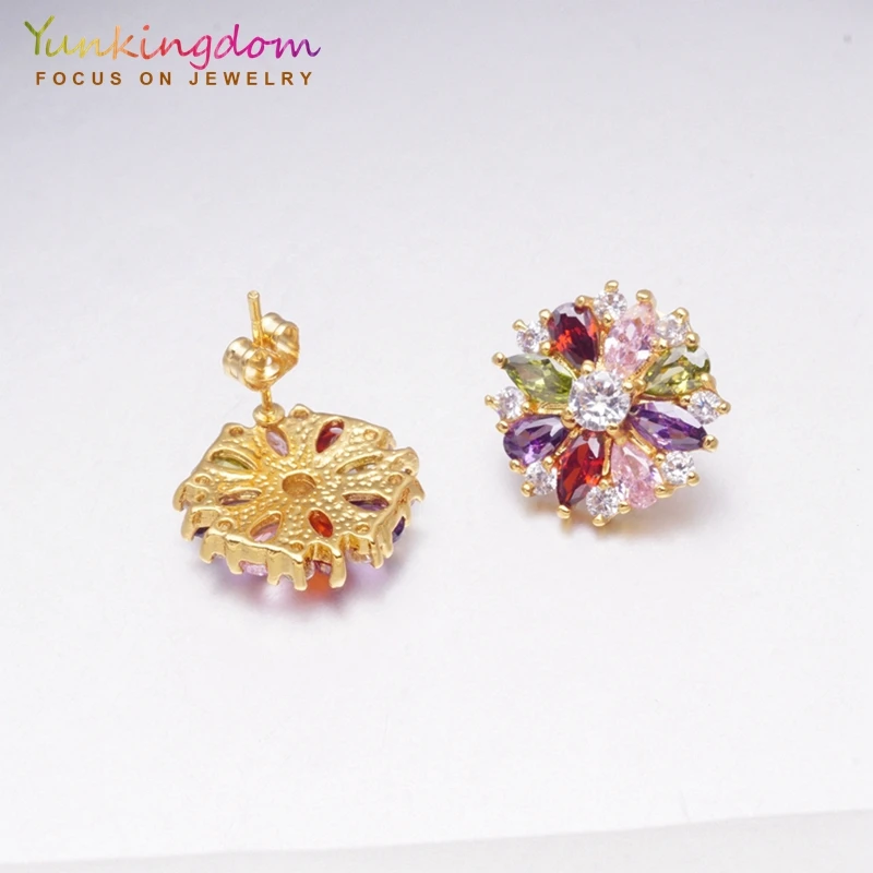 Yunkingdom Роскошные красочные серьги Кристальные с цирконием кубической огранки для