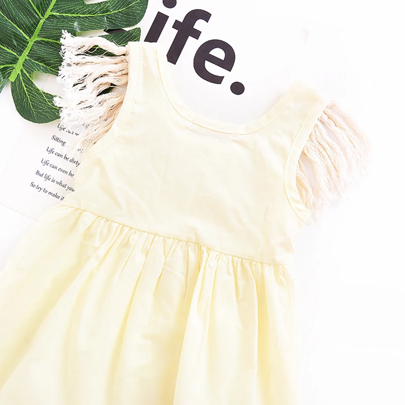 Твердые кисточкой летнее платье для девочки Мода-Line повседневные девочек модное
