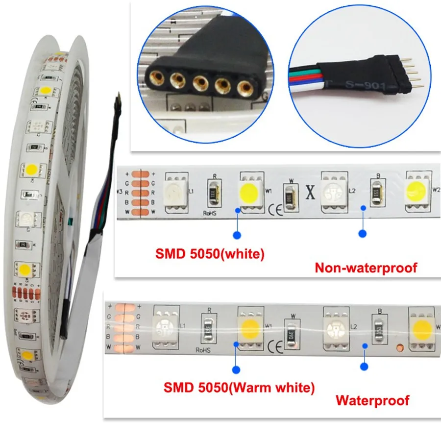Гибкая светодиодная лента 5050 RGB RGBWW 12 В постоянного тока 5 м 60