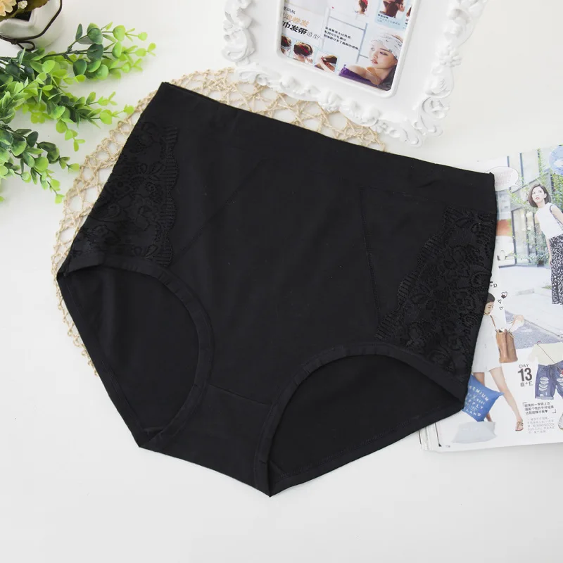 VU021 размера плюс 5XL хлопковые трусы нижнее белье женские розовые черные кружевные трусики с высокой талией Calcinha Culotte femme - Цвет: Черный