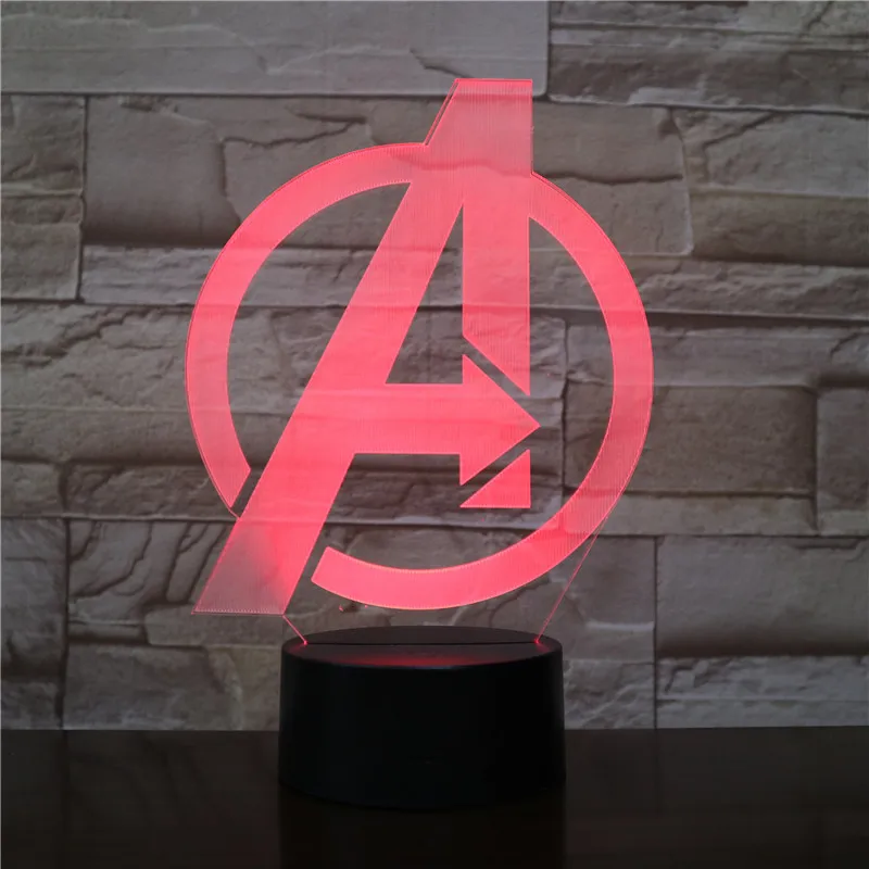 Marvel знак Мстители 3D настольная лампа капитан Марвел 7 цветов меняющийся ночной Светильник USB декоративные Детские игрушки Подарки 2433