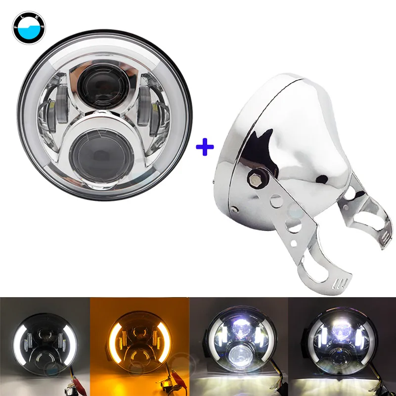 chrome set A 7-дюймовый 60 W DOT SAE E9 мотоцикл фары с углом глаза светодиодные фары 7 дюймов корпус лопасти отделка кольцо - Цвет: chrome set A