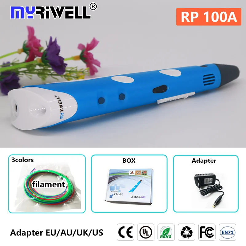 Myriwell 3d Ручка rp 100a rp 100b 1,75 мм abs filamen pla пластик 3 d ручка с 3D-принтом Умная Ручка для детей подарок на день рождения 3d Ручка - Цвет: v1 blue  RP 100A
