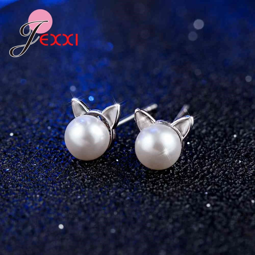 

Modern Shiny Lovely Cat Shaped Stud Earrings Women Wedding Engagement Jewelry 925 Sterling Silver Nice Girl's Gift