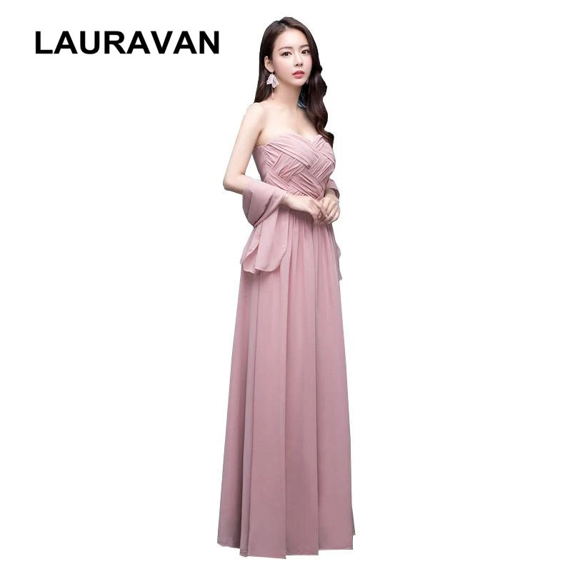 Женское шифоновое платье подружки невесты Элегантное Длинное пыльное розовое