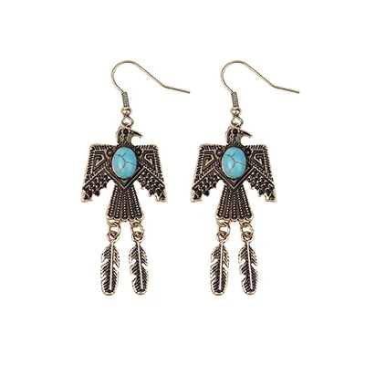 Vintage Gold Banny Pink Indian Tibetan Tribal Eagle Pendant Dangle Earrings For Women Gyspy Statement Drop Earrings Stone Peace Bird Earrings - Metal Color: Vintage Gold